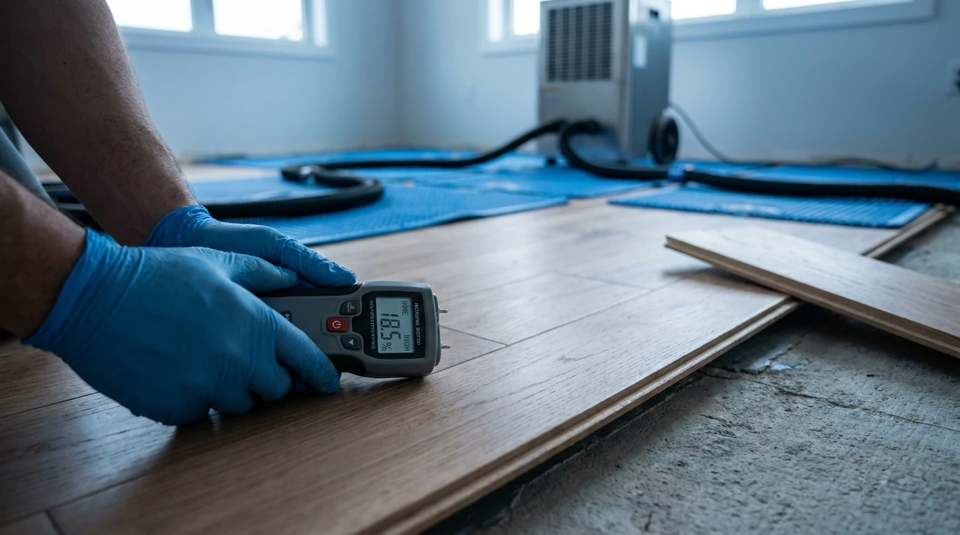 What does the moisture meter actually measure, and why surface readings lie: hardwood floor water damage